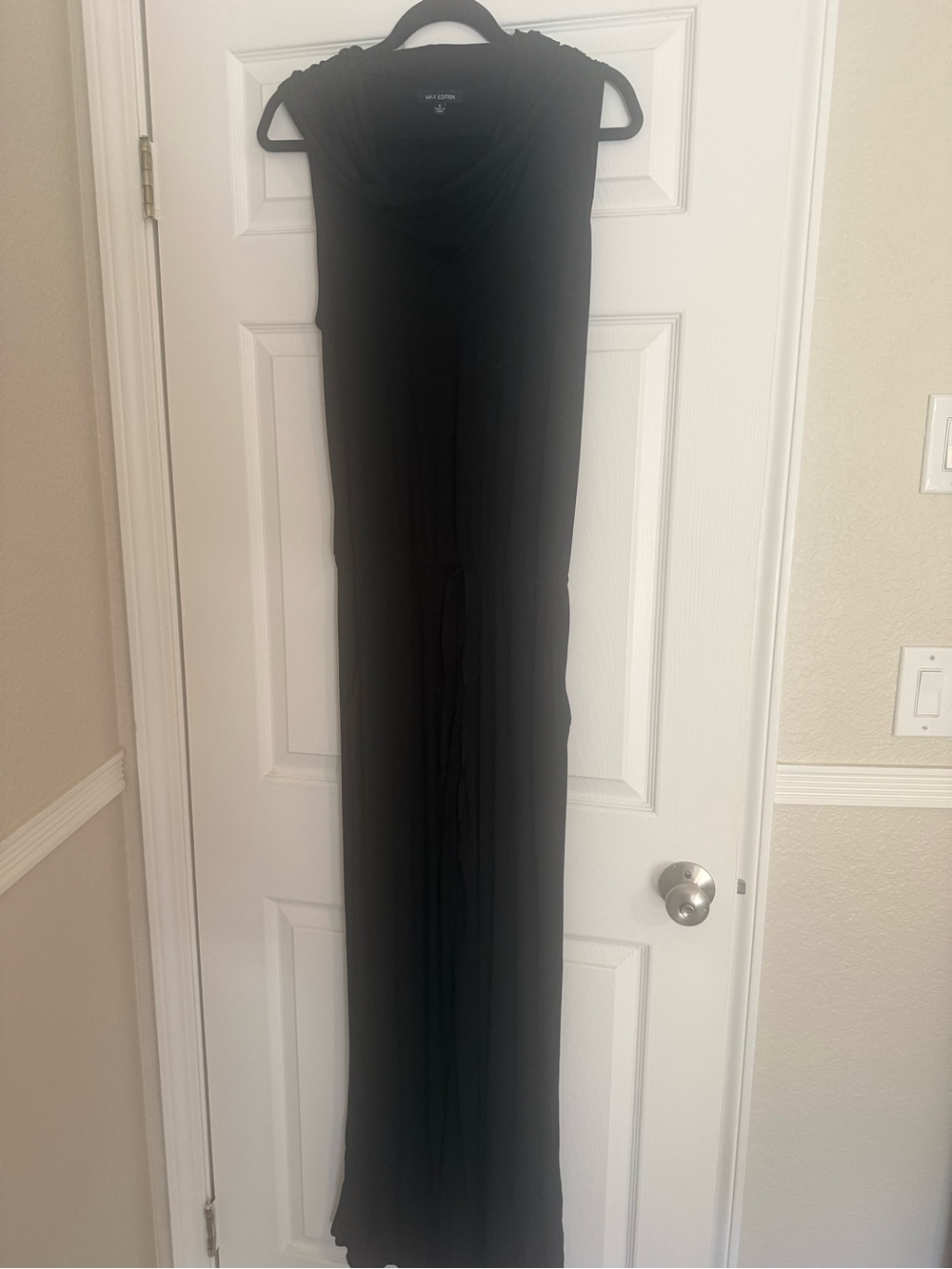 Max Edition Black Sleeveless Maxi Jumpsuit with Draped Neckline